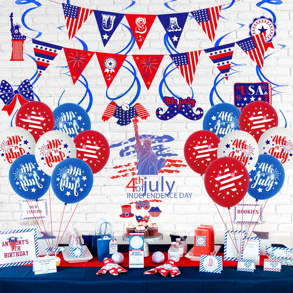 

SURSURPIRSE American Independence Day Themed Party Decoration Balloons Set USA 4th of July Cake Topper Banner Festival Supplies