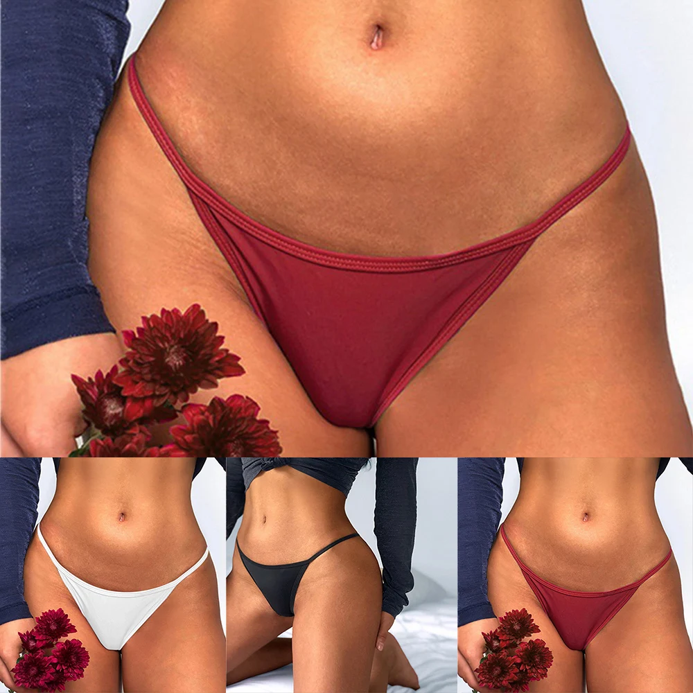 

Women Sexy Low Rise Ultra Thin Seamless Lace V-string Briefs Panties Thongs G-string Solid Color Lingerie Underwear