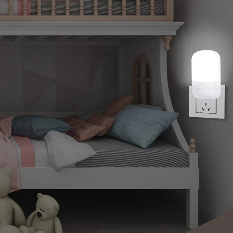 

3W Night Lamp EU US Socket With Switch Energy Saving White Warm Two-color Plug-in LED Bedroom Night Bedside Lamp Night Lights