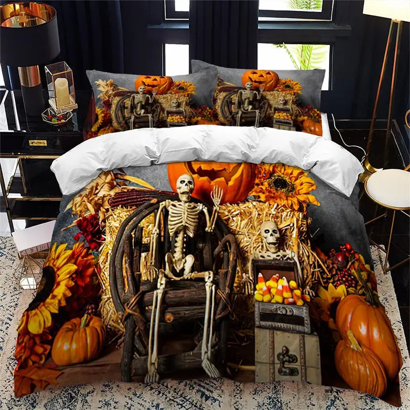 

Пододеяльник на Хэллоуин Король из микрофибры средневековый с привидениями замок с садом тыквы темные облака страшные ночи печать постель...