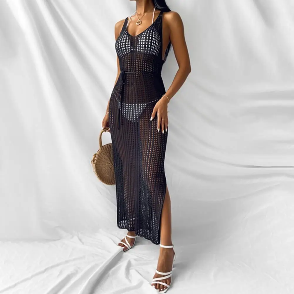 

Sexy Summer Bikini Cover-up Sleeveless Mid-calf Length dress Backless Cross Strap Cover Up Swimwear party