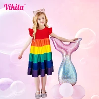 vikita girls summer tutu dress kids birthday party beach dresses toddlers princess cute vestidos kids mesh tulle licorne dress