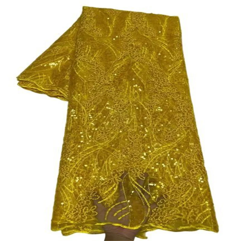 

Африканская кружевная ткань 2023 желтая Высококачественная блестящая ткань новейшая нигерийская французская кружевная ткань с блестками для стандартного платья