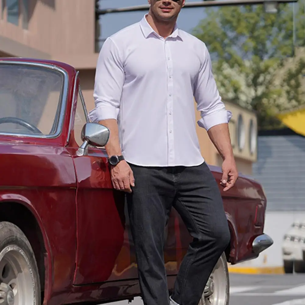 

Formal Trendy Turn-down Collar Men Spring Shirt Soft Men Top Long Sleeves for Work