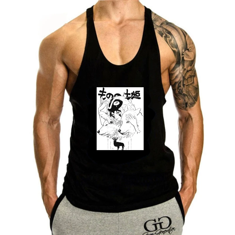 

100% cotton Mononoke Art print casual mens o-neck tank top men fashion Men's Basic sleeveless tank top men