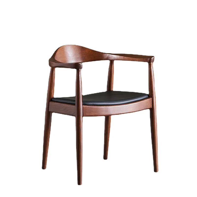 

Hxl American-Style Solid Wood Leather Presidential Chair Light Luxury Adult Leisure Backrest Armrest Dining Chair