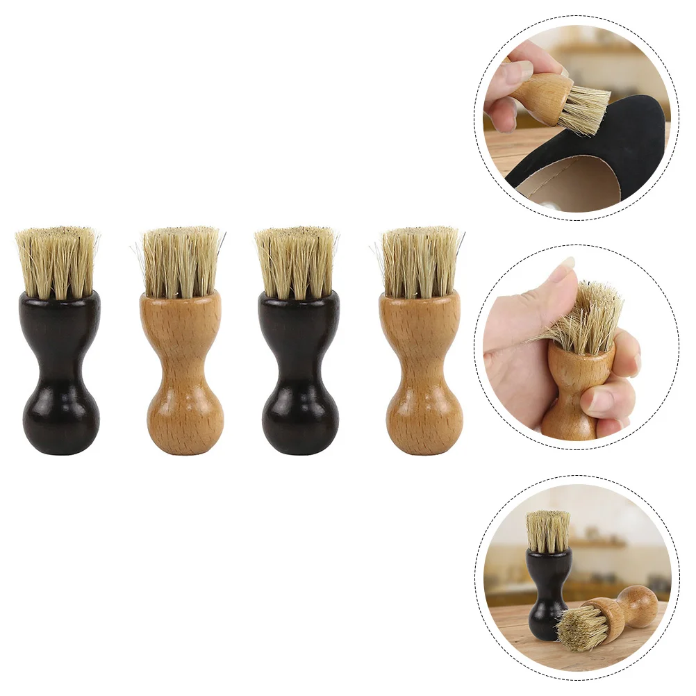 4 Pcs Boot Brush Shoe Shoes Cleaning Tool Wooden Polishing Cleaner Applicator Care Accessory