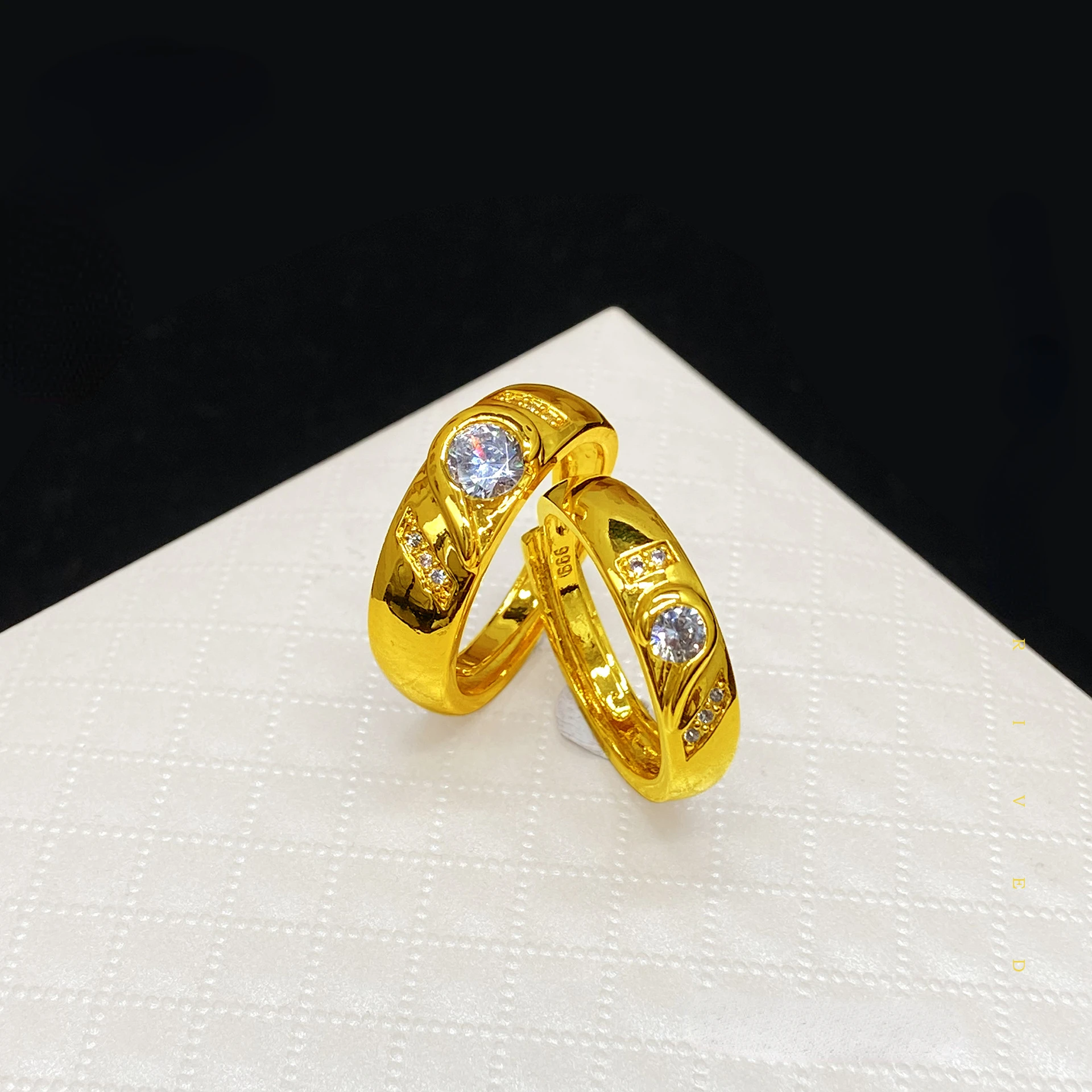 

Genuine 14k Gold Color Ring for Women Men Gold with Zircon Couple Rings Gifts for Lover Engagement Jewelry