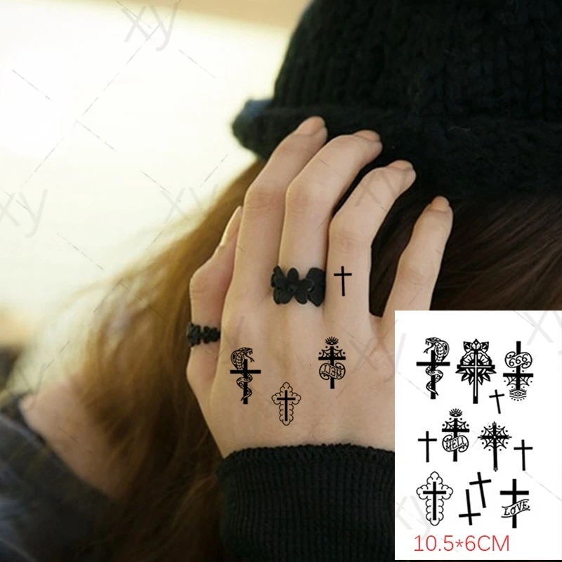 

Beautiful Retro Black Temporary Tattoo Sticker Waterproof Body Art Jesus Cross Snake Fake Tatto Flash Tatoo for Kids Women Men