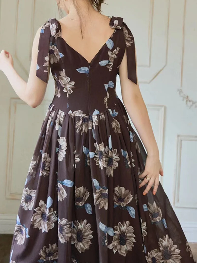 Шикарные платья Komiyama на завязках с цветочным принтом летние женские высокой