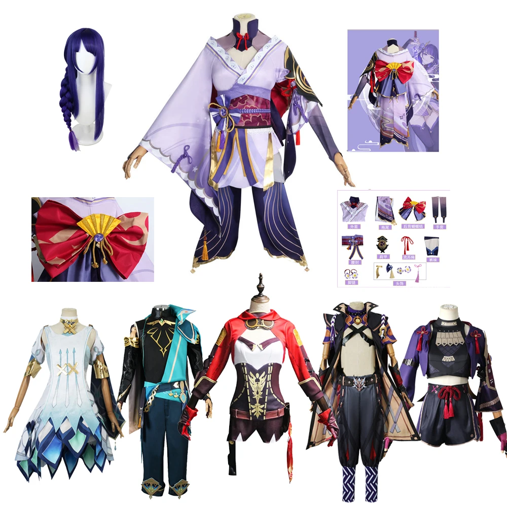 

Костюм для косплея Genshin Impact Raiden Shogun Shenhe, костюм Эмбер, костюм фарузана йелана, парик, Аниме Костюмы на Хэллоуин, искусственная игра