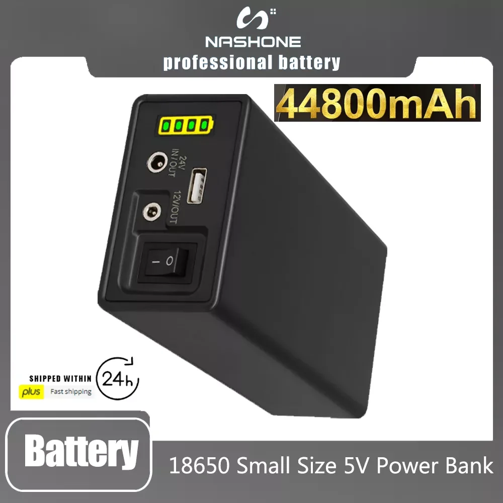 

18650 Power Bank 44800mAh LED Light Battery 12V Rechargeable Lithium Battery Pack Large Capacity 24V/12V/5V High-current