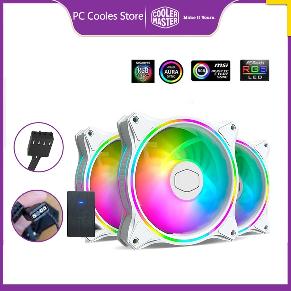 Cooler Master MF120 HALO White Edition 3 in 1 KIT 5V/3PIN ARGB CPU Cooling Fan 120mm Loop Addressable Lighting with Controller