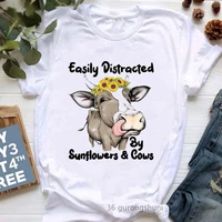 summer cow sunflowers hippie funny tshirts women farm animal peace floral t shirt femme short sleeve t shirt female streetwear