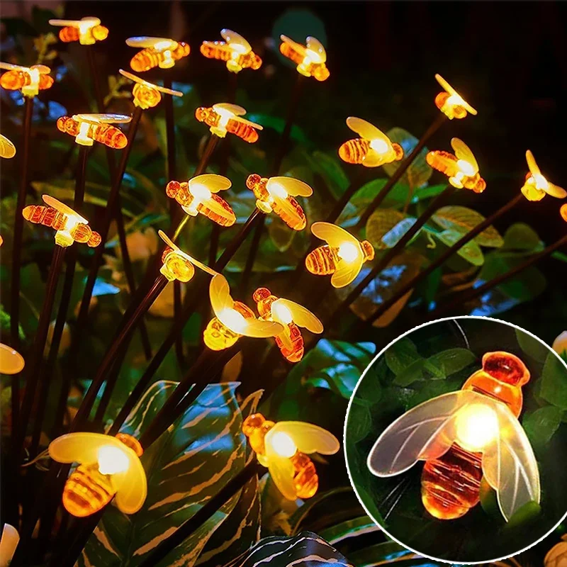 

LED Honeybee Firefly Light Outdoor Waterproof Solar Lights Garden Decor Lawn Lamp Swing By Wind Sunlight Powered Landscape Lamps