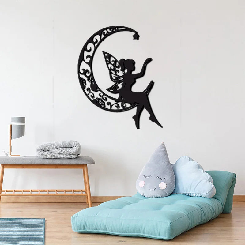 

New Flower Fairy Statue Silhouette Garden Ornament Art Yard Wall Hanging Metal Crafts Iron Statue for Indoor Outdoor Home Decor