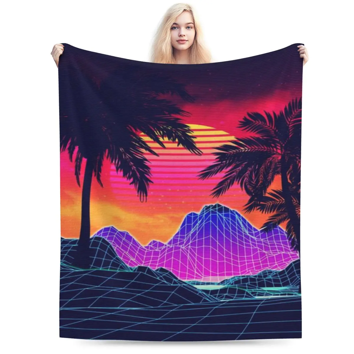 80s Vaprwave Rocks And Palm Trees Design An Ultra-Soft Micro Fleece Blanket