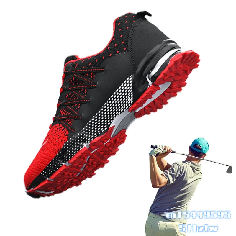Мужские кроссовки для гольфа, дышащие, легкие, красные, черные, для улицы, удобная спортивная обувь для ходьбы