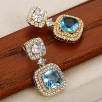 huitan luxury gold color blue cz dangle earrings engagement wedding party noble womens ear accessories new fashion jewelry 2022
