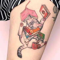 1pcs2pcs3pcs cartoon reading cat professor anime temporary tattoos waterproof fake tatoo body tatto art cute animal sticker