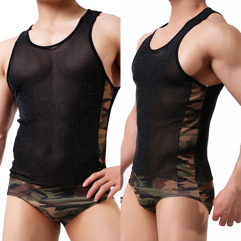 

Men Camouflage Bodysuit Sexy Lingerie Panties Singlet Jumpsuit Fitness Leotard Singlet Jumpsuits Sleepwear Sportwear One-piece