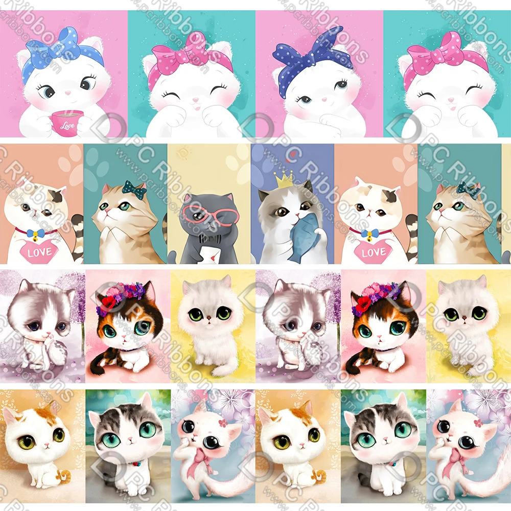 

16-75MM Cartoon Cat Printed Grosgrain&Satin&FOE RIBBON 50 Yards Gift Wrapping Diy Bows Wedding Drections Ribbons