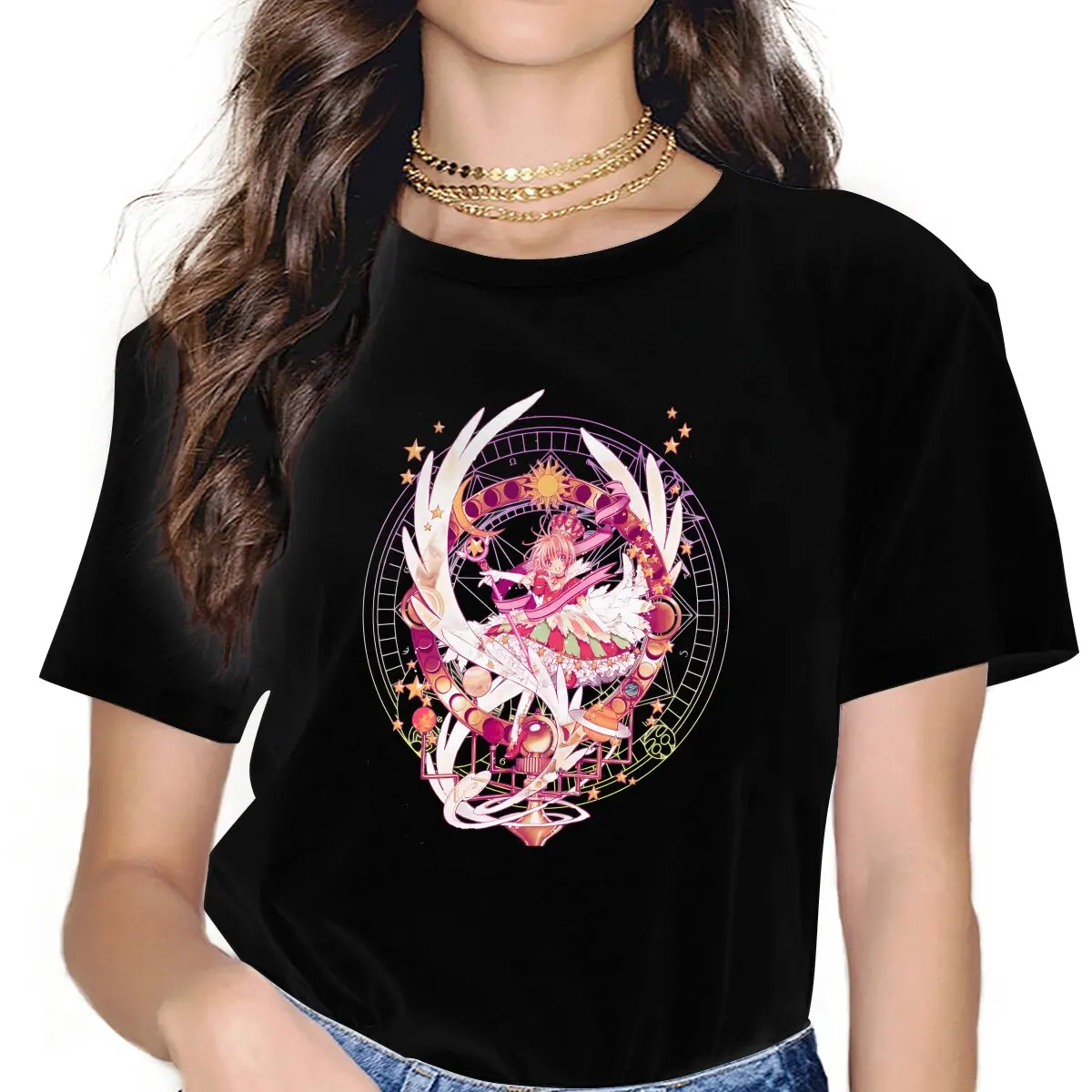 

Anime Card Captor Sakura Cherry Orrery T Shirt Harajuku Fashion Women's Polyester Tshirt O-Neck