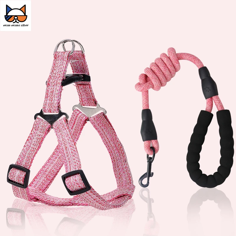 

Breathable Dog Harness Leash Set Adjustable Heavy Duty No Pull Halter Harnesses with Double Back Clip Anti-Twist Foam Handle