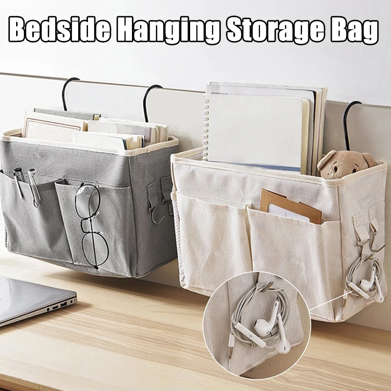 

Dormitory Bedside Hanging Organizer Canvas Pocket Storage Bag for Students Multifunctional Mobile Phone Sundries Storage Basket