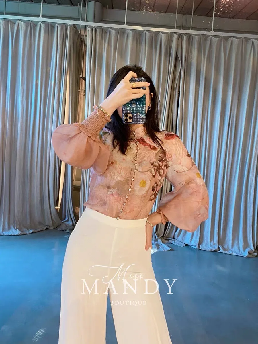 

Женская блузка с ярлыком и цветочным принтом, из 2022 льна