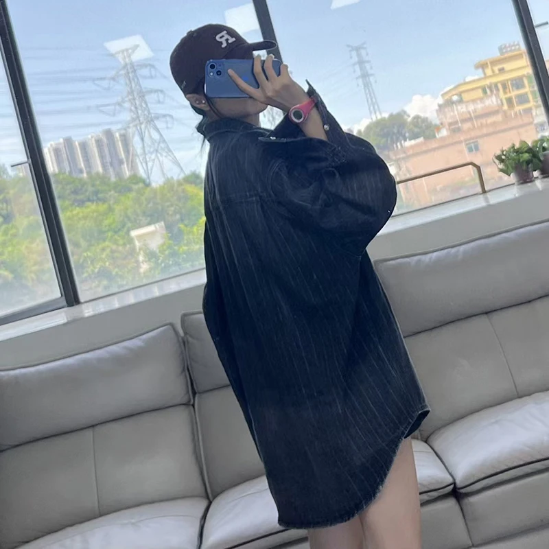 Блузка Hecisuz Новинка осени 2022 черный ретро Топ в полоску с длинными рукавами