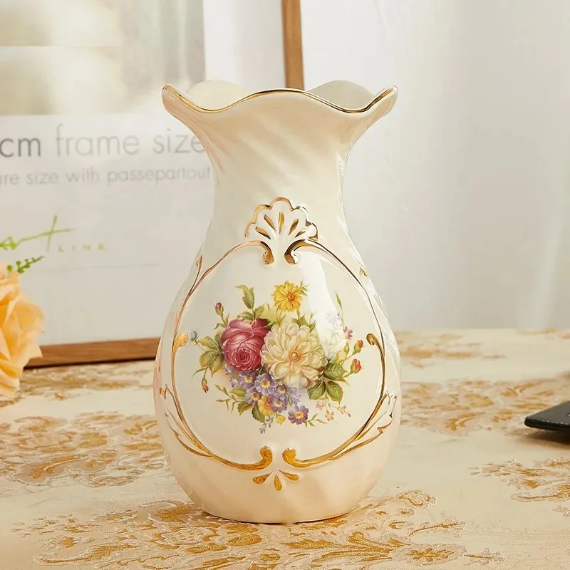 

European style Ceramic vase Stereoscopic dried flowers arrangement wobble plate living room entrance ornaments home decorations