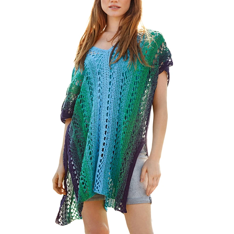 

Women Cover-up Short Sleeve V-neck Hollowed Slit Summer Beachwear Bathing Swimwear