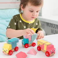 wooden toy car loaded with music educational building block toy childrens interactive board game building wooden toy kids toys