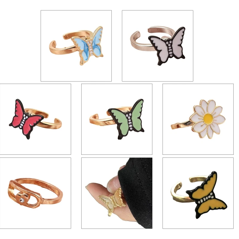 

Alloy Anxiety Ring with Turntable for butterfly Daisy Ring Stackable Ring