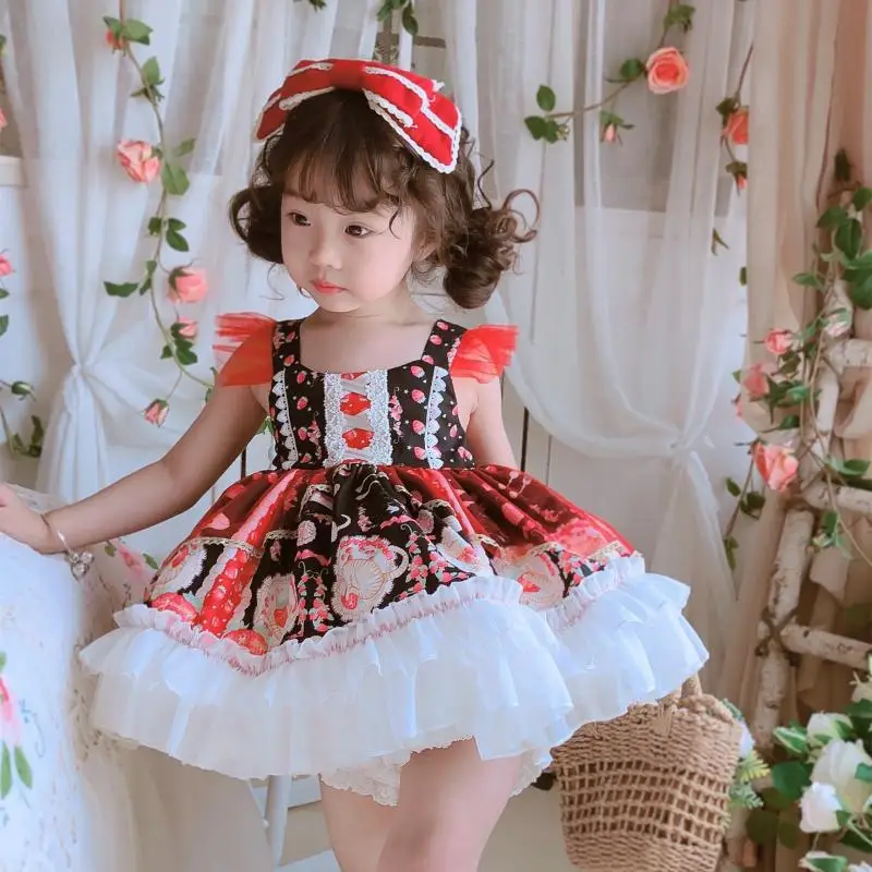 

Children Spanish Vintage Dresses for Baby Girls Boutique Clothes Kids Cartoon Print Dress Infant Birthday Lolita YJJ008
