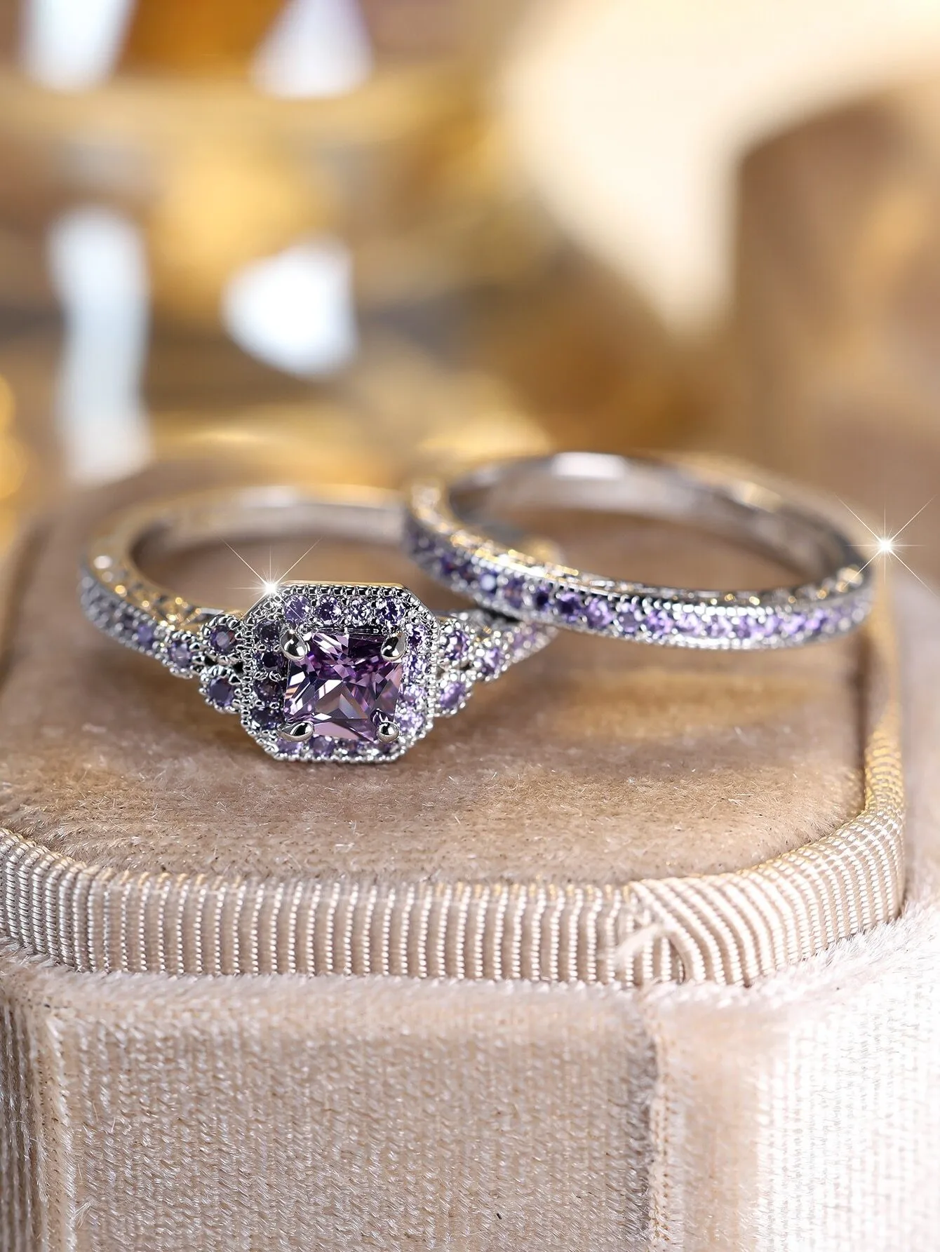 Модное кольцо фиолетового цвета с цирконом квадратное Сверкающее женское на