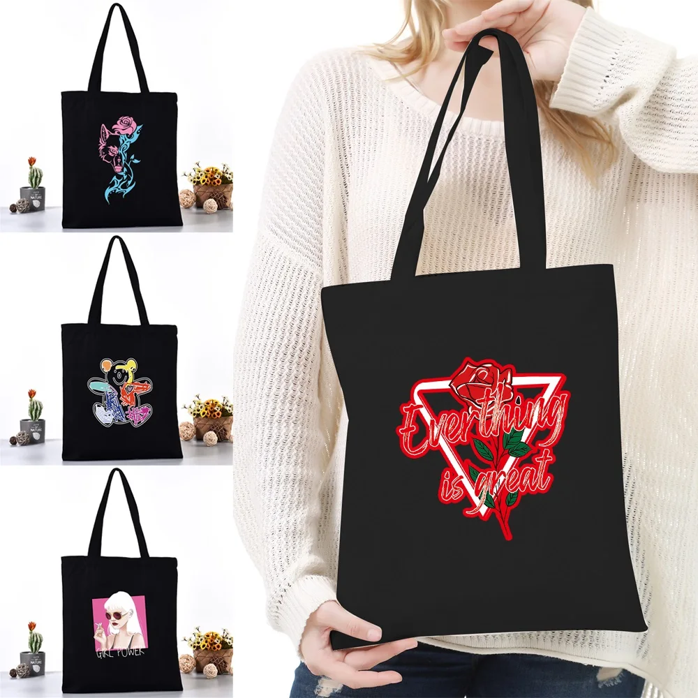 

Women Shoulder Bag Canvas Bag Harajuku Shopping Bags 2020 New Fashion Casual Handbags Grocery Tote Girls Color Printing