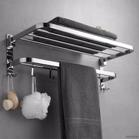 stainless steel wall mounted foldable bath towel rack rail holder punch free bathroom storage shelf with 4 sliding hooks a22