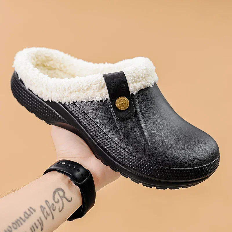 

YRZL Men Women Slippers Waterproof EVA Warm Furry Wrapped Slippers Indoor Home Cotton Shoes Fur Slides Plush Winter Slippers