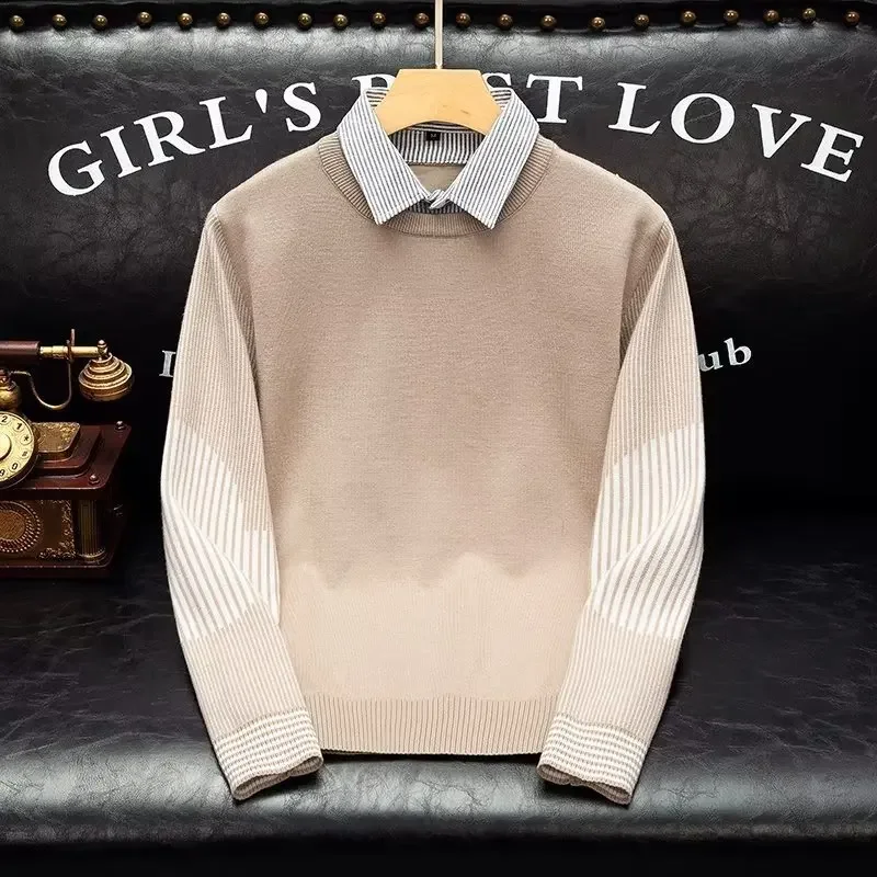 Зима 2022 новый мужской двухсекционный свитер с иллюзией универсальный