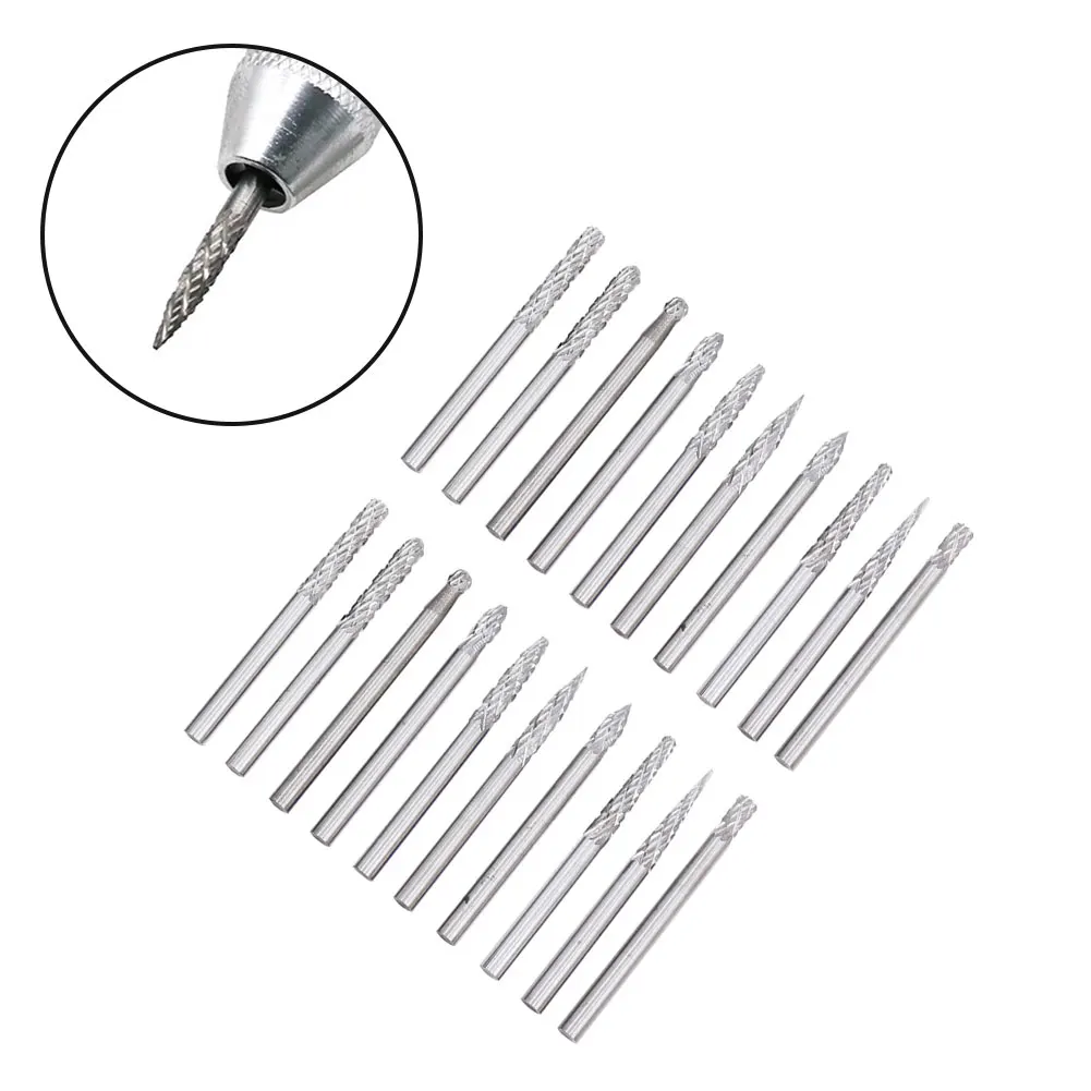 

20Pcs 3mm Shank Milling Cutter File Rotary Burr 40mm Tungsten Carbide Double Cutting Reamer For Grinding Polishing Power Tools