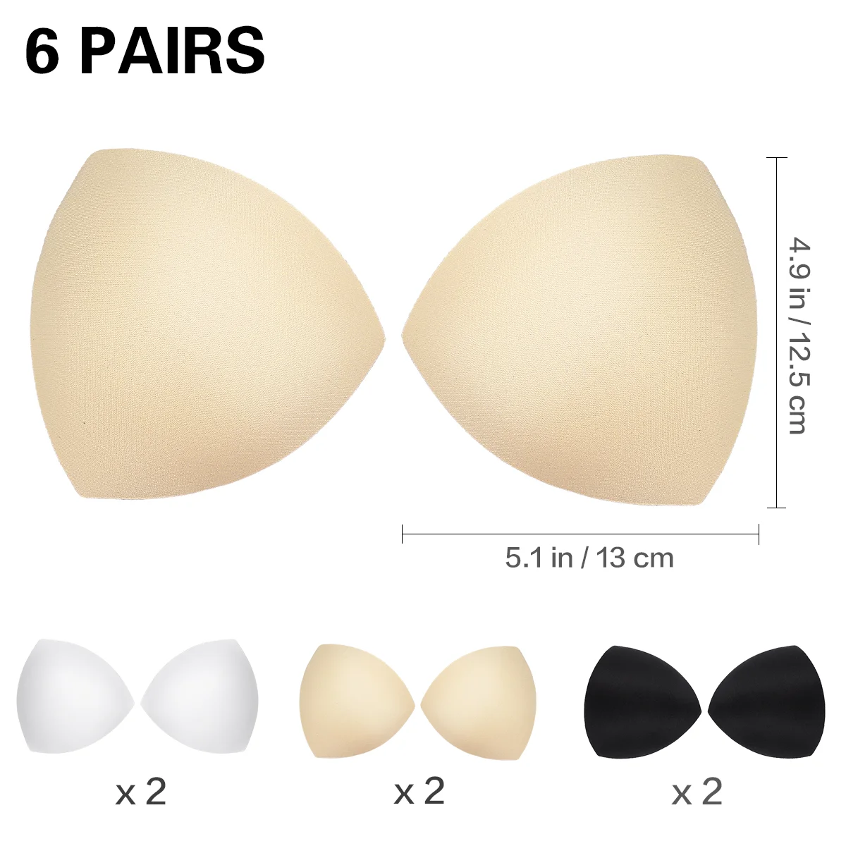 TENDYCOCO 6 Pairs Women Removable Spongy Pad Inserts Pads For Swimwear Sports (White/Black/Skin Color)