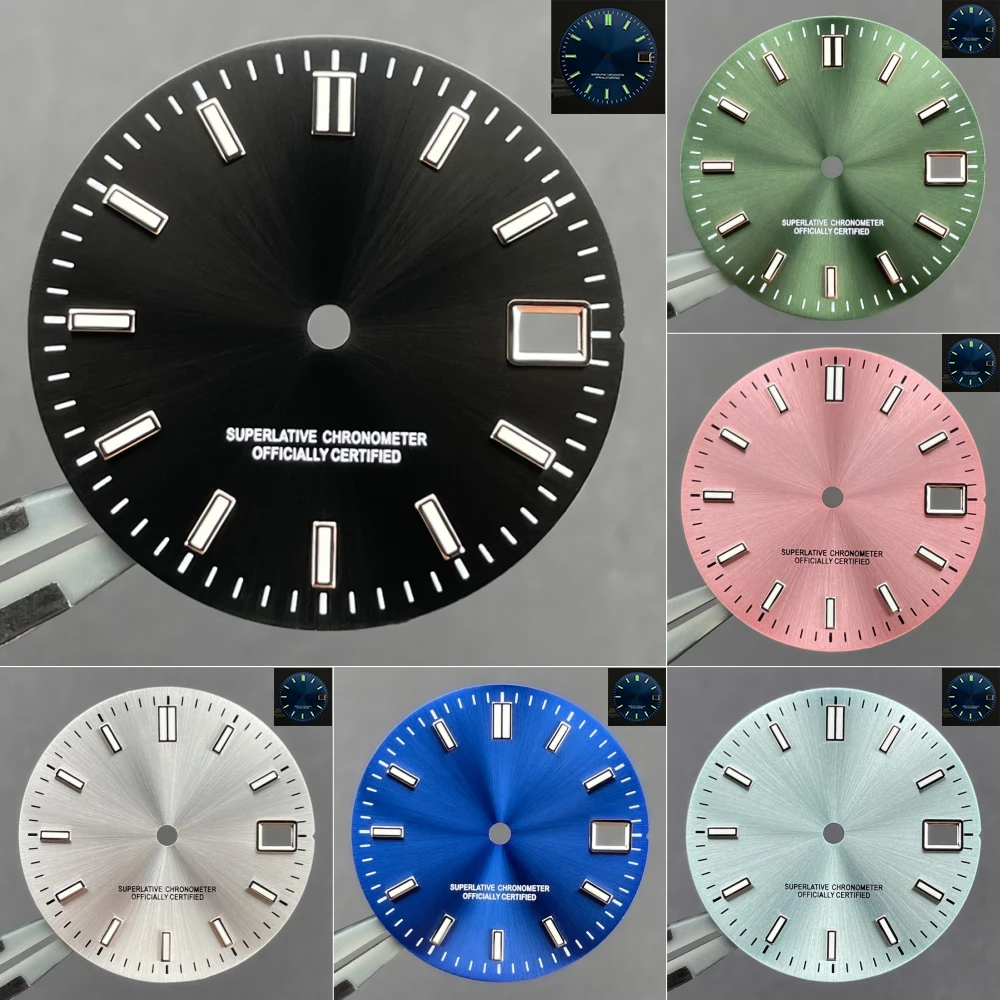 Фото Циферблат NH35 28,5 мм Sunray 62MAS Prospex без логотипа, зеленый светящийся Seiko Mod, запасные части, подходят для циферблата часов NH35N/H36 NH35 №1