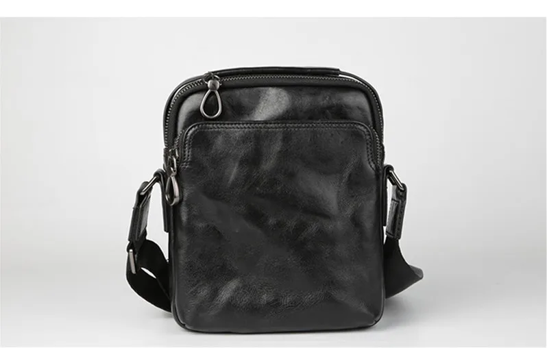 Retro fashion casual first layer cowhide men's mini black shoulder messenger bag outdoor daily teenager real leather phone bag