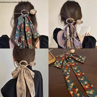 1pc silk scarf hairpin antique elegant temperament bow hairband female 2022 new fashion long streamer headwear hair accessories