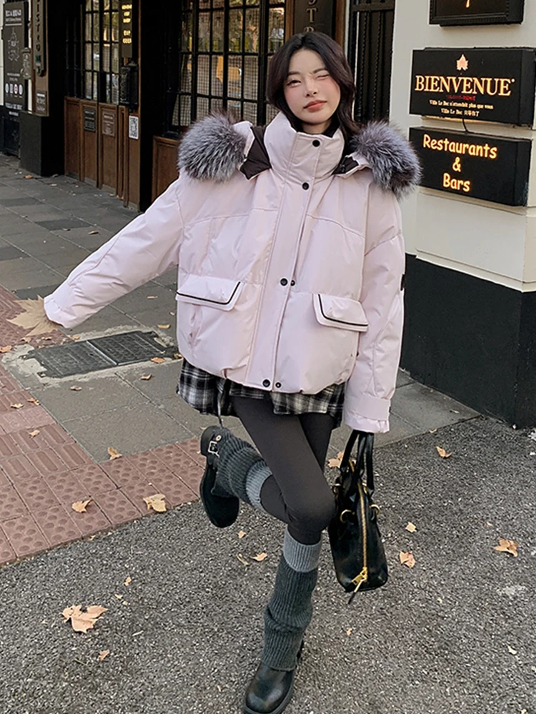 Зимние теплые куртки на гусином пуху пальто с воротником из натурального лисьего