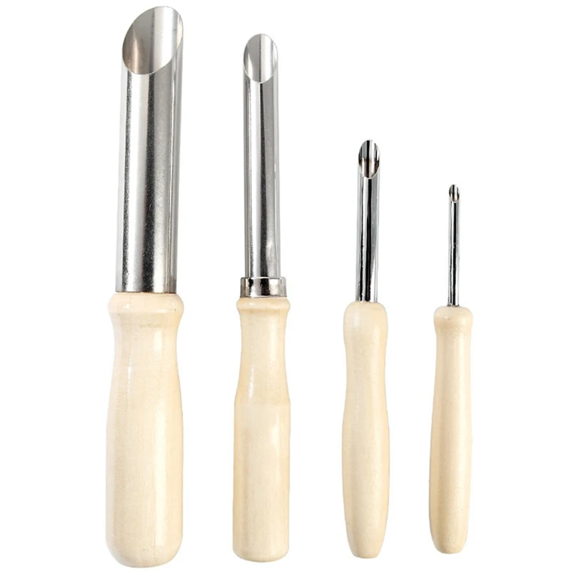 

4 Pieces Of Ceramic Tools Drilling Round Practical Wooden Handle Manual Set White&Silver