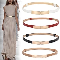 belt dress simple versatile fashion women leather belt thin skinny metal gold elastic buckle waistband belt dress 2022