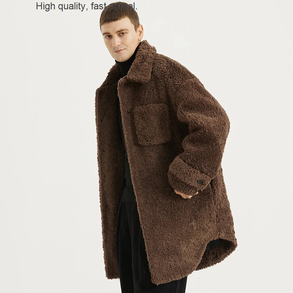 

Wool Imitation Lamb Men's Winter New Loose Cashmere Mid-Length Coat Particles Wool Overcoat Trend